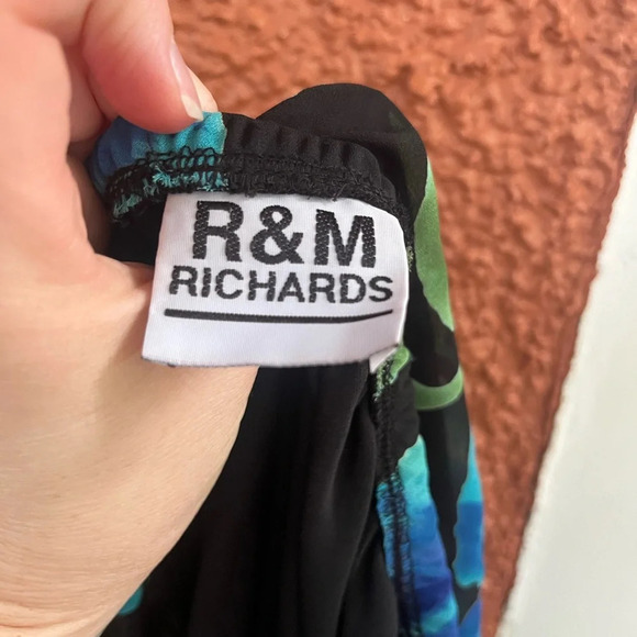 Women’s R&M Richards Hawaiian Floral Layered Midi Skirt Size 16 Black Green Blue - Picture 3 of 4